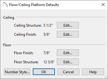 Floor/Ceiling Platform Default dialog