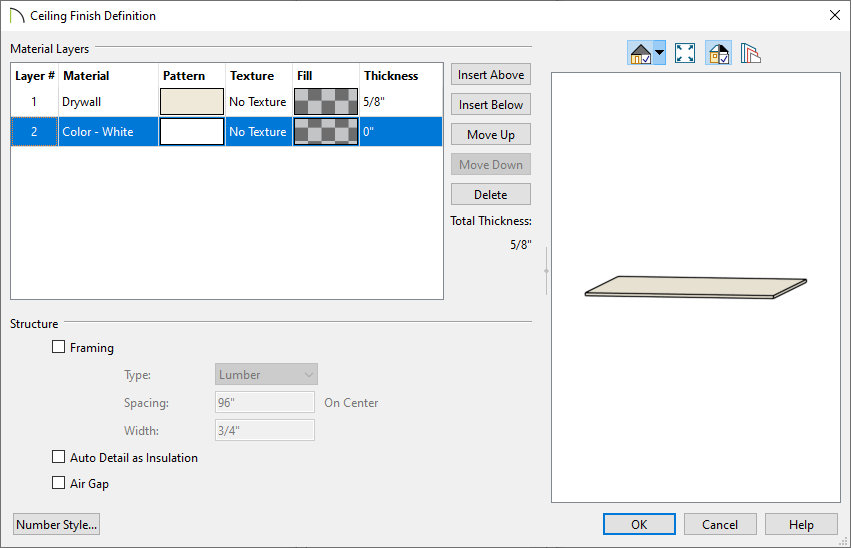 Ceiling Finish Definition dialog box