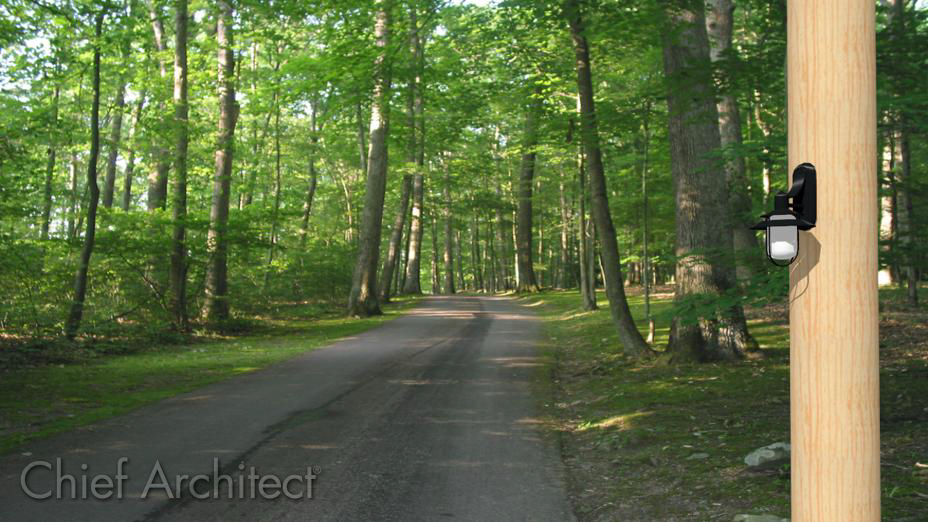 Caged Lantern Sconce mounted to a Cylindrical piling.