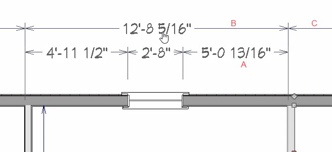 With a wall selected the labeled dimensions are the editable ones.