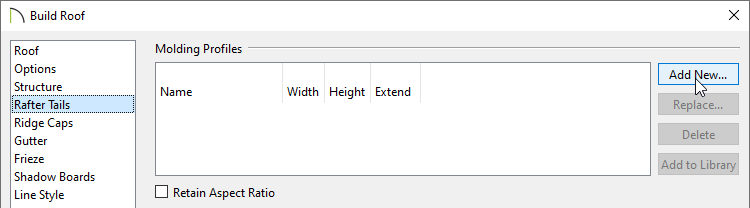 If needed specify a rafter tail on the Rafter Tails panel.