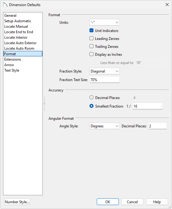 Format panel of the Dimension Defaults.