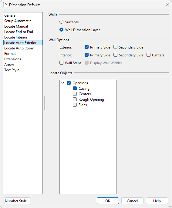 Locate Auto Exterior panel of the Dimension Defaults.