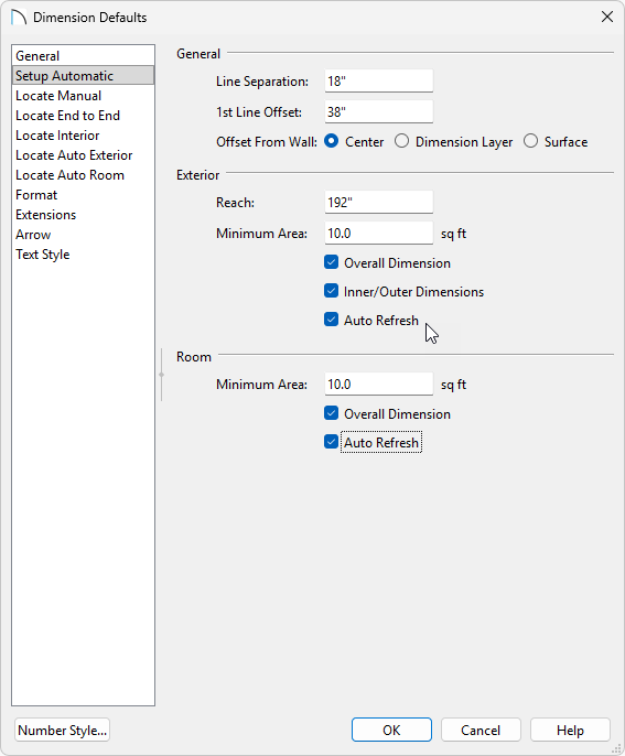 Setup Automatic panel of the Dimension Defaults.