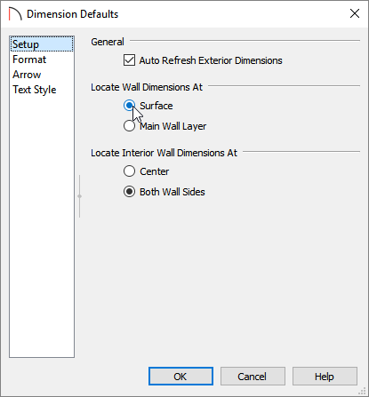 Setup panel of the Dimension Defaults dialog
