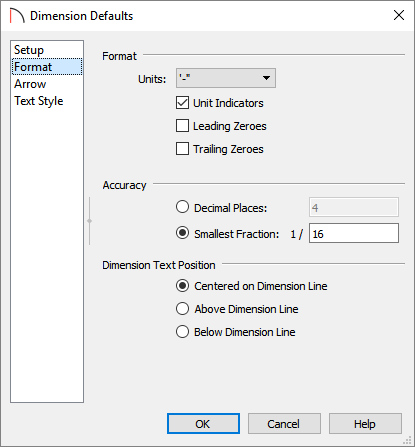 Format panel of the Dimension Defaults dialog