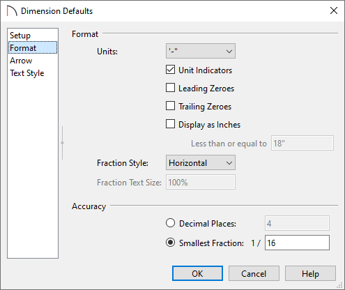 Format panel of the Dimension Defaults dialog