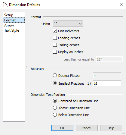 Format panel of the Dimension Defaults dialog