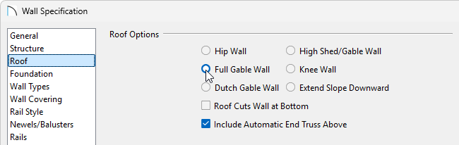 Set the top and bottom walls to be Full Gable Walls