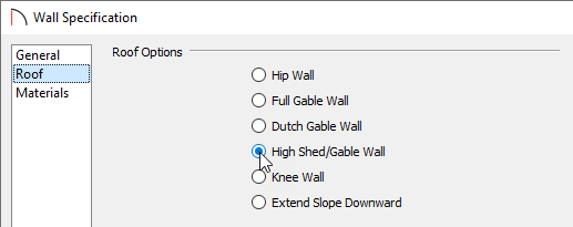 Specify the wall to be a High Shed/Gable Wall on the Roof panel