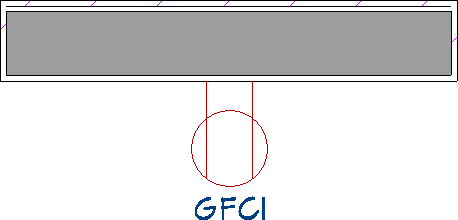 GFCI outlet placed on a wall in a plan view