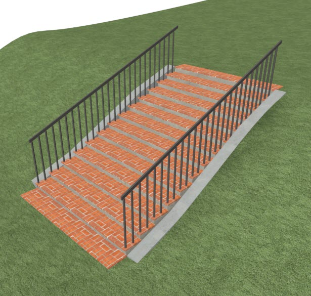 Materials applied to stair using the Material Painter