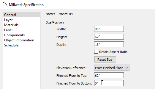 Changing the Finished Floor to Bottom value to ensure it is zero inches