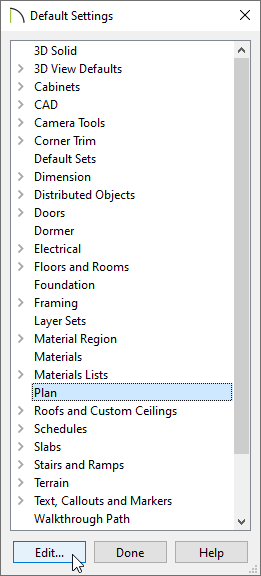 Select the Plan option in the Default Settings, then click Edit