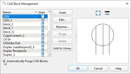 CAD Block Management dialog