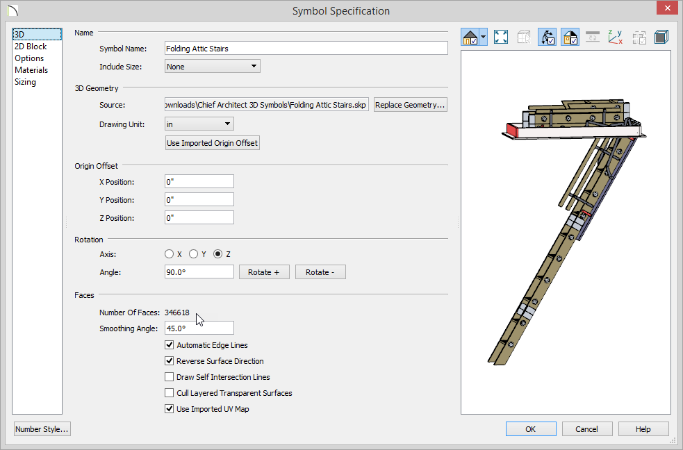 Symbol Specification - Number Of Faces Symbol Specification dialog showing Number Of Faces value of 346,618