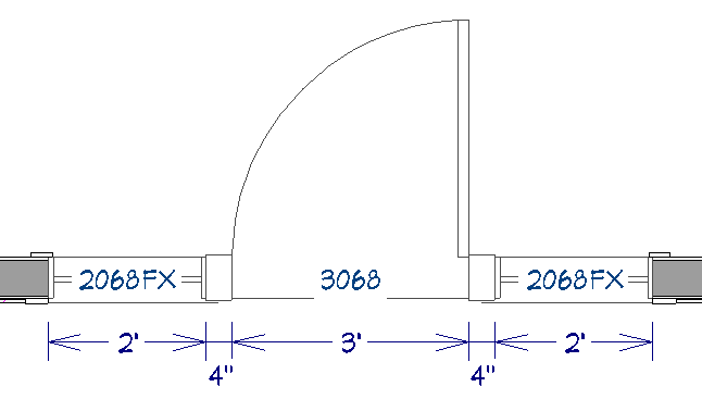 Floor plan view of two windows and a door