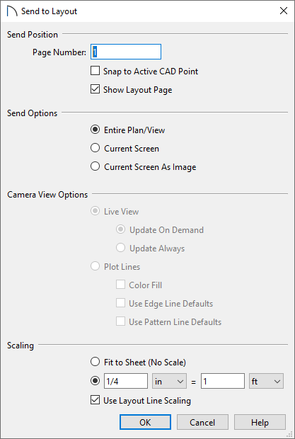 Sent to Layout dialog