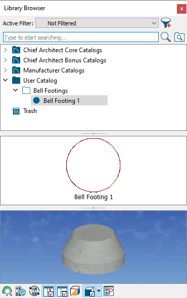 Showing a bell footing added to the User Catalog