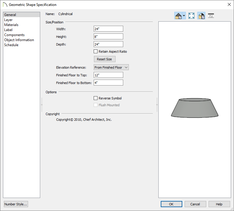 Geometric Shape Specification for the pedestal