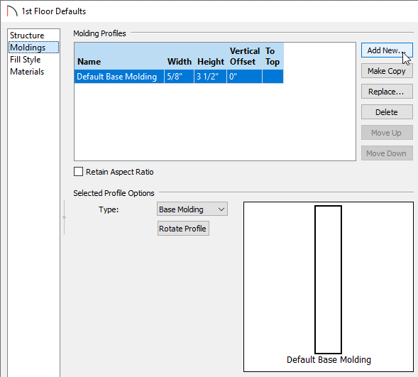 Add a new molding to your first floor defaults
