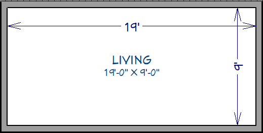 Floor plan view of 20&rsquo; by 10&rsquo; house showing 19&rsquo;-0&rdquo; x 9&rsquo;-0&rdquo; under room label and interior dimensions of 19&rsquo; by 9&rsquo;
