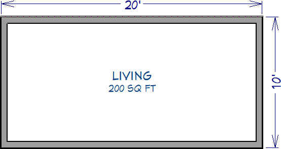 Floor plan view of 20&rsquo; by 10&rsquo; house showing 200 Sq. Ft. under room label