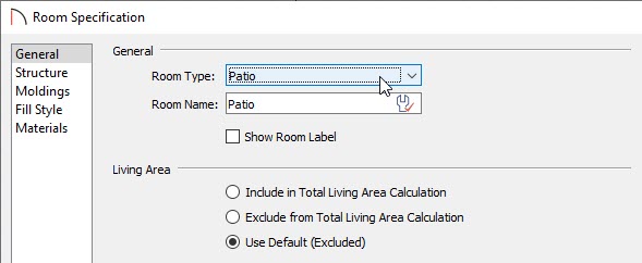 Selecting the Patio room type