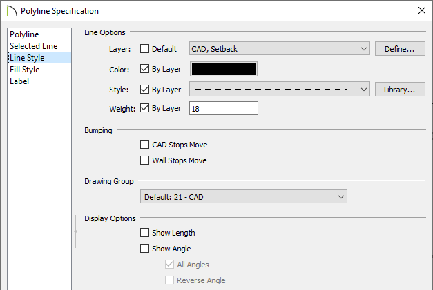 Line Style panel of the Polyline Specification dialog