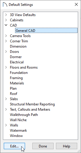 Selecting General CAD in the Default Settings