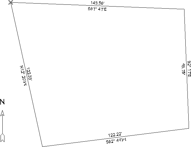 Plot Plan showing length and angles for each of the four lines