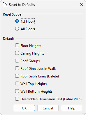 Reset to Defaults dialog