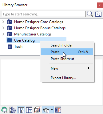 Paste material in User Catalog