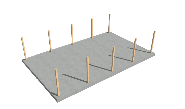 Perspective framin over view of a slab with posts.