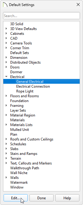 In your default settings expand the Electrical catalog and edit your General Electrical defaults.