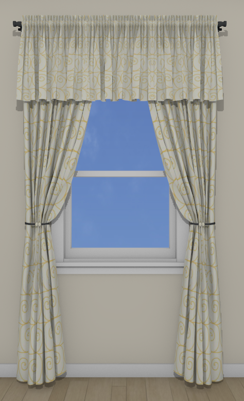 Perspective view of the curtains in front of the window