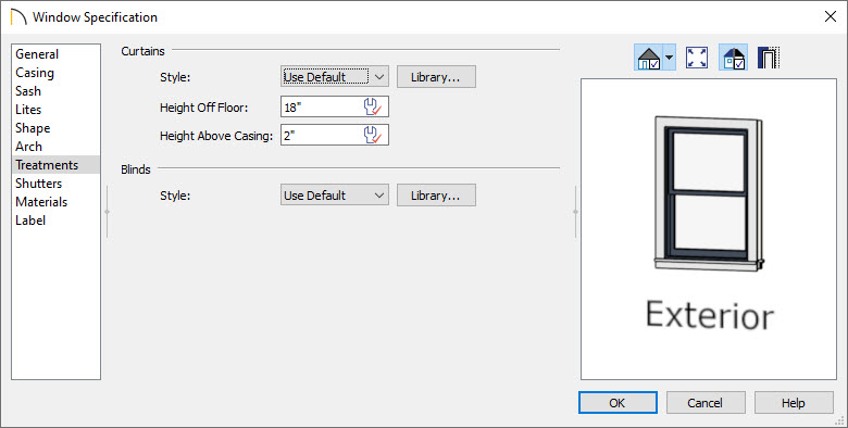 Treatments panel in the Window Specification dialog