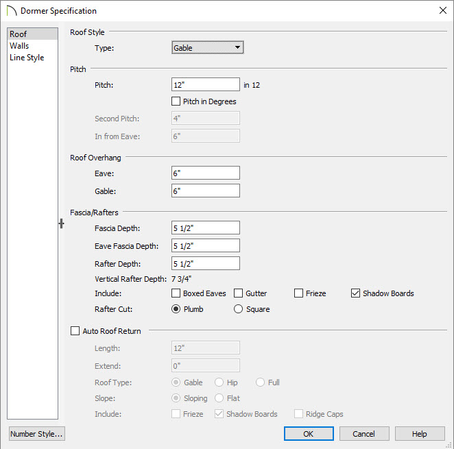 Modify the Dormer Dormer specification dialog