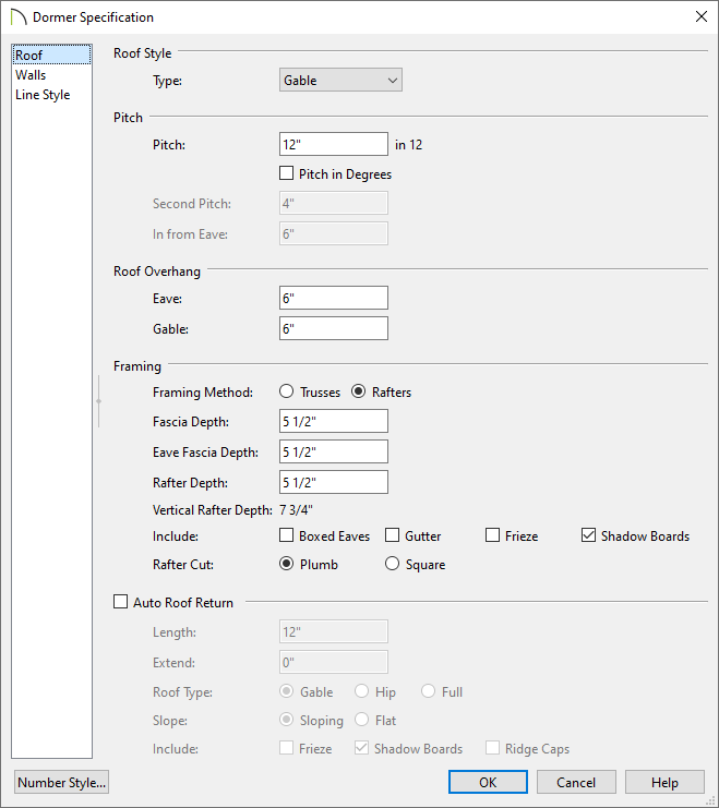 Roof panel of the Dormer Specification dialog