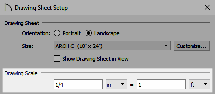 Drawing scale located in the Drawing Sheet Setup dialog