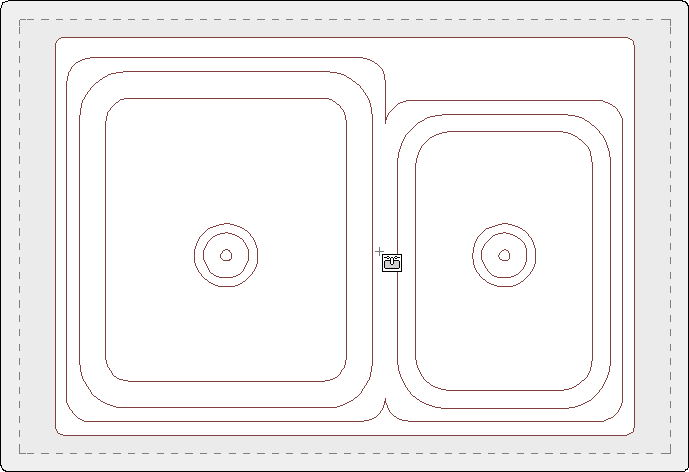 Hover mouse over center of cabinet, red circle appears to indicate center snap