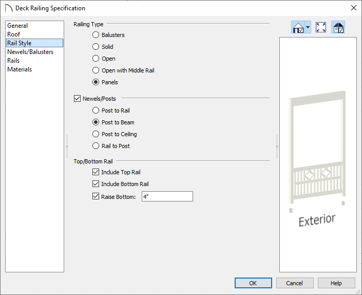 Rail Style panel of the Deck Railing Specification dialog