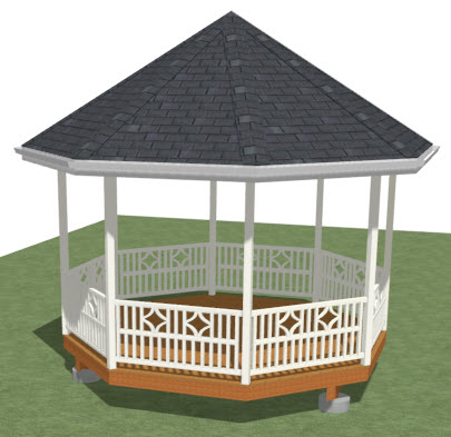 Camera view of an octagonal structure with railings