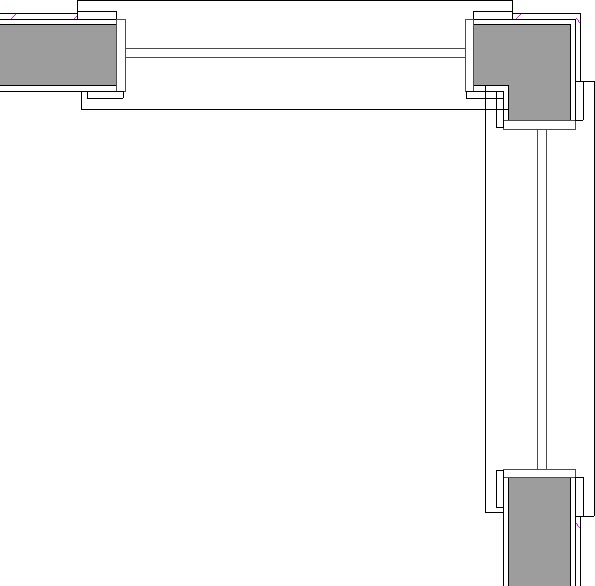 Two windows placed in a corner of a perpendicular wall connection