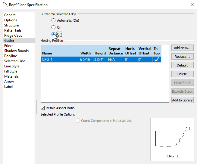 Selecting the Off option under the Gutter On Selected Edge heading