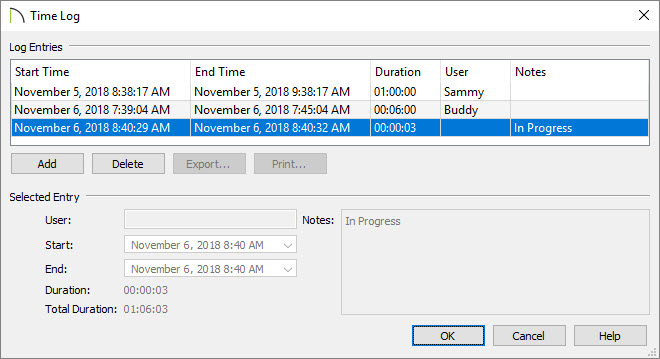 View and Modify the Time Log Viewing the time log