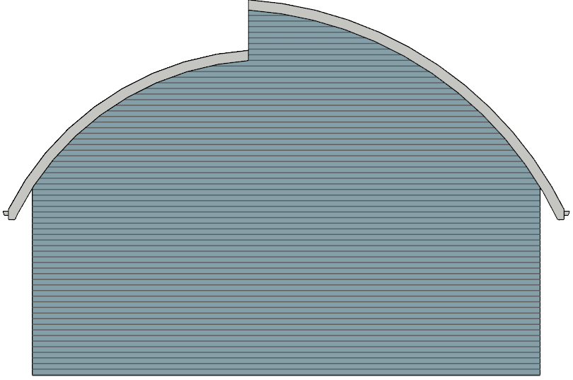 Cross section/elevation showing the roof planes not joining as one is taller than the other