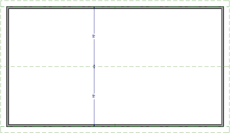 Floor plan view with equal width roof planes