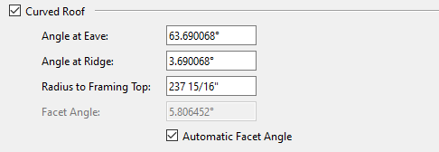 Curved Roof section of the Roof Plane Specification dialog