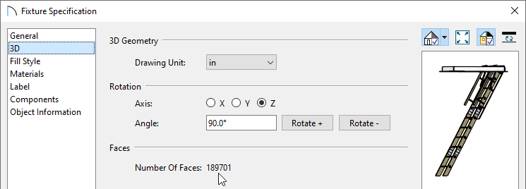 Surface Count is displayed on the 3D panel of the Fixture/Symbol Specification